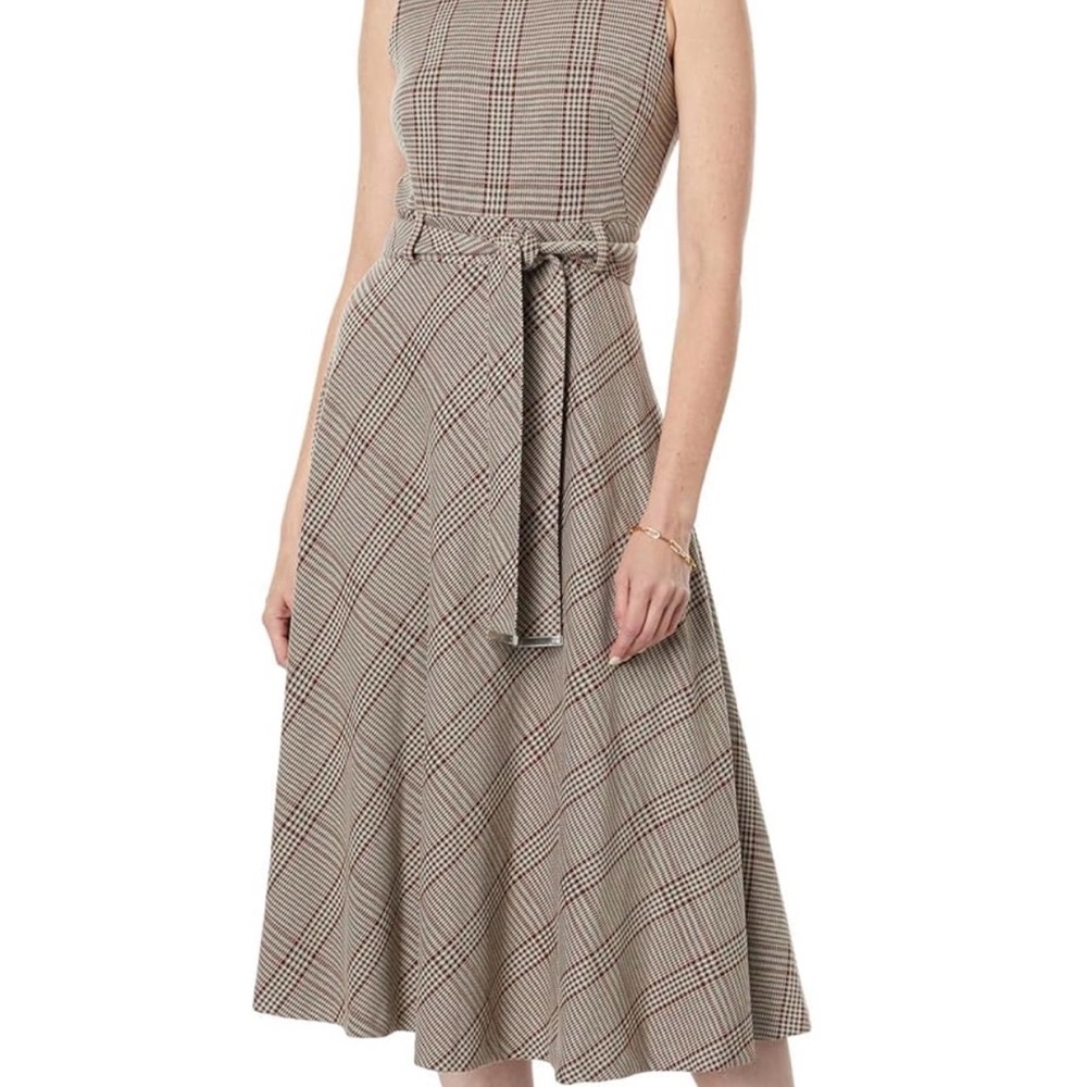 Calvin Klein Checkered Belted Midi Dress